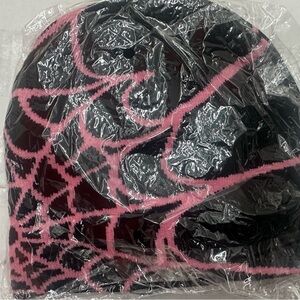 NWT Black and Pink Spiderweb Beanie